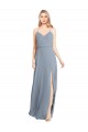 Sem Mangas Decote V Chiffon Azul Empoeirado Comprimento Chão Vestidos de Festa Mais Barato