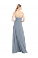 Sem Mangas Decote V Chiffon Azul Empoeirado Comprimento Chão Vestidos de Festa Mais Barato