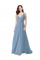Sem Mangas Decote V Chiffon Azul Empoeirado Comprimento Chão Vestido de Noite / Vestidos de Madrinha Mais Barato