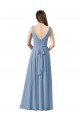 Sem Mangas Decote V Chiffon Azul Empoeirado Comprimento Chão Vestido de Noite / Vestidos de Madrinha Mais Barato
