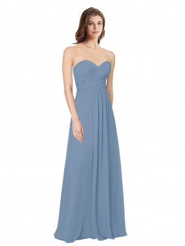 Sem Mangas Amor Chiffon Azul Empoeirado Comprimento Chão Longo Vestidos de Madrinha Mais Barato