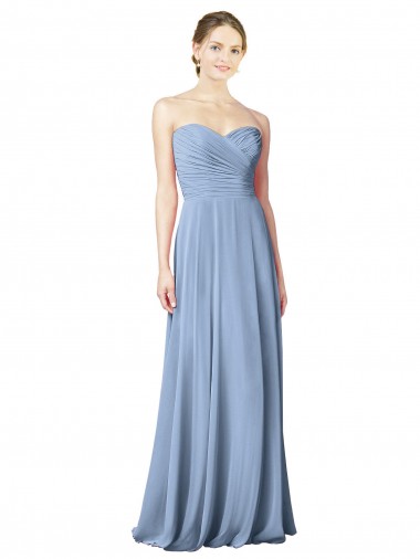 Sem Mangas Sem alças Chiffon Azul Empoeirado Comprimento Chão Vestido de Festa / Vestidos de Noiva Mais Barato
