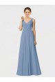Sem Mangas Amor Chiffon Azul Empoeirado Comprimento Chão Longo Vestido de Madrinha Mais Barato