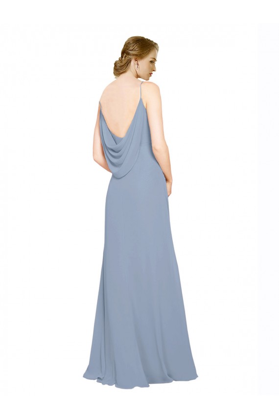 Sem Mangas Amor Chiffon Azul Empoeirado Comprimento Chão Vestidos Formais / Vestidos de Madrinha Mais Barato