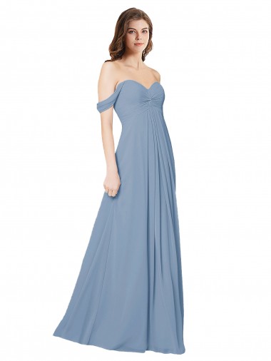 Sem Mangas Amor Chiffon Azul Empoeirado Comprimento Chão Vestidos de Festa Mais Barato