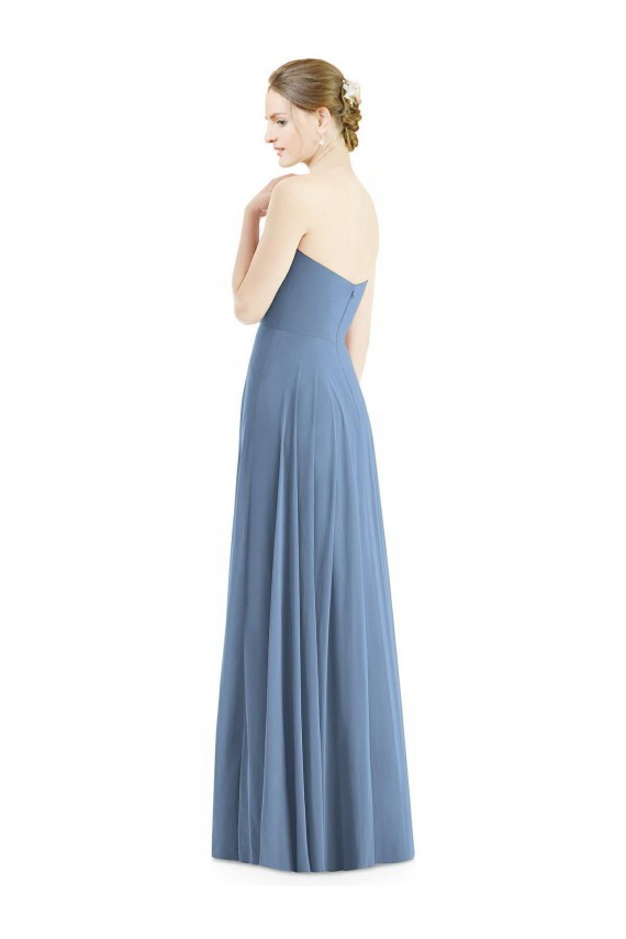 Sem Mangas Amor Chiffon Azul Empoeirado Comprimento Chão Vestido de Madrinha / Vestido de Noite Mais Barato