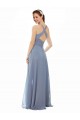 Sem Mangas Decote Alto Chiffon Azul Empoeirado Comprimento Chão Vestidos de Festa Mais Barato