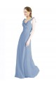 Sem Mangas Decote V Chiffon Azul Empoeirado Comprimento Chão Vestidos de Madrinha Mais Barato