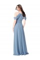 Sem Mangas Fora do Ombro Chiffon Azul Empoeirado Comprimento Chão Vestidos de Madrinha Mais Barato