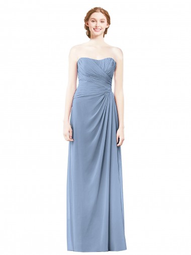 Sem Mangas Sem alças Chiffon Azul Empoeirado Comprimento Chão Vestido de Noiva / Vestido de Festa Mais Barato