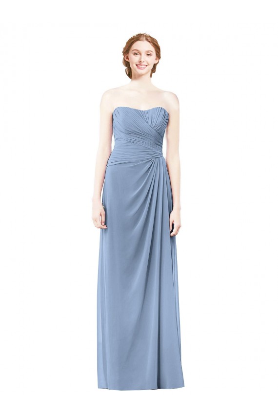Sem Mangas Sem alças Chiffon Azul Empoeirado Comprimento Chão Vestido de Noiva / Vestido de Festa Mais Barato
