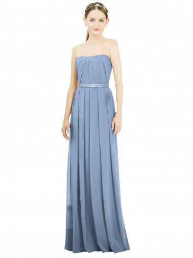 Sem Mangas Sem alças Chiffon Azul Empoeirado Comprimento Chão Longo Vestido Formais / Vestido de Madrinha Mais Barato