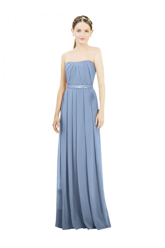 Sem Mangas Sem alças Chiffon Azul Empoeirado Comprimento Chão Longo Vestido Formais / Vestido de Madrinha Mais Barato