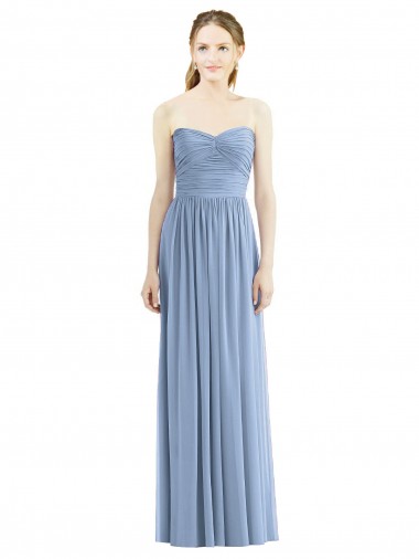 Sem Mangas Sem alças Chiffon Azul Empoeirado Comprimento Chão Vestido Formais / Vestido de Madrinha Mais Barato