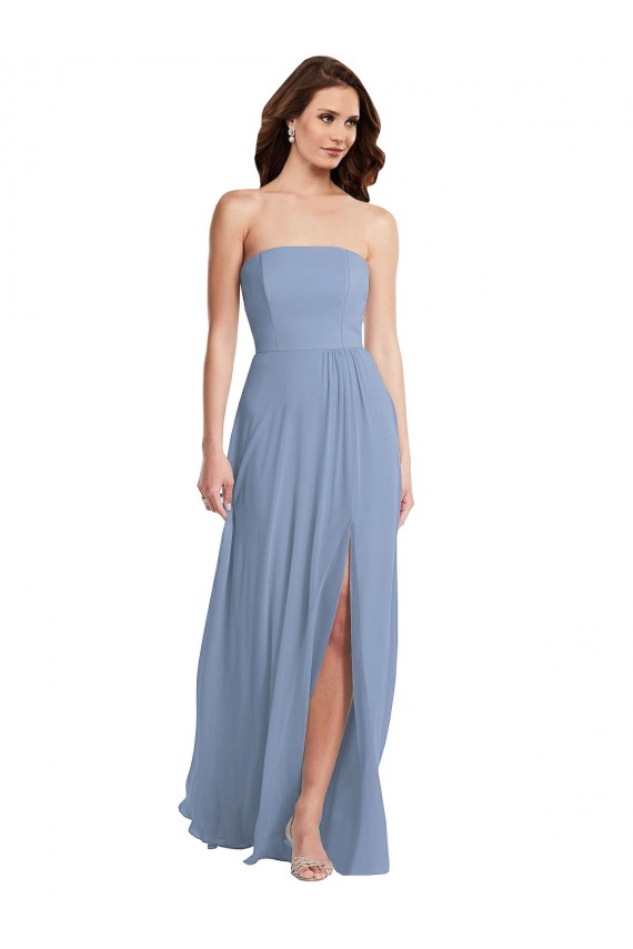 Sem Mangas Sem alças Chiffon Azul Empoeirado Comprimento Chão Vestidos de Noiva / Vestidos de Festa Mais Barato