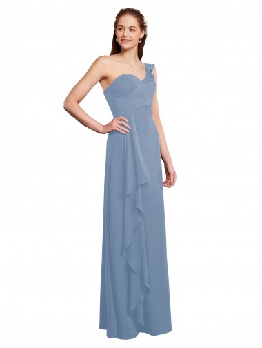 Sem Mangas Amor Chiffon Azul Empoeirado Comprimento Chão Vestido de Madrinha / Vestido Formais Mais Barato