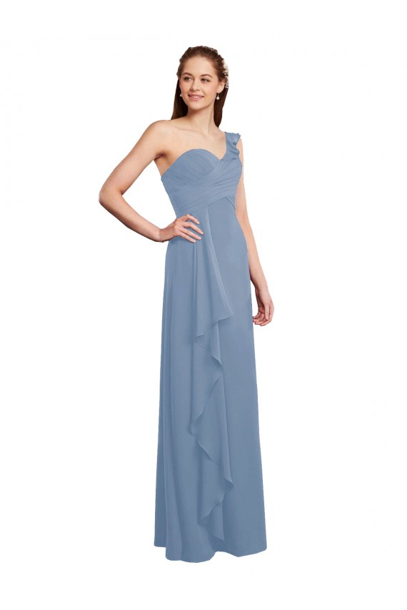 Sem Mangas Amor Chiffon Azul Empoeirado Comprimento Chão Vestido de Madrinha / Vestido Formais Mais Barato