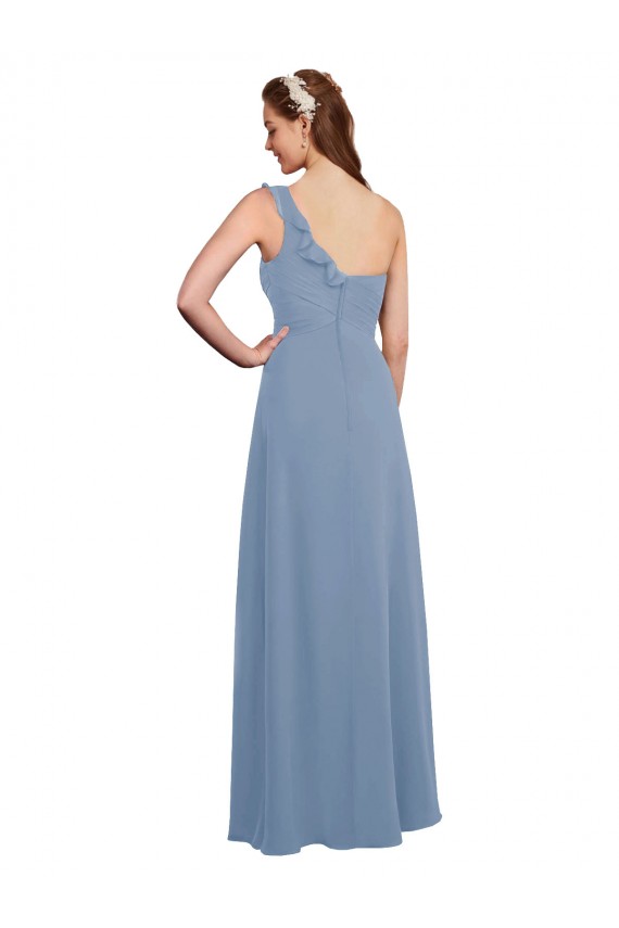 Sem Mangas Amor Chiffon Azul Empoeirado Comprimento Chão Vestido de Madrinha / Vestido Formais Mais Barato
