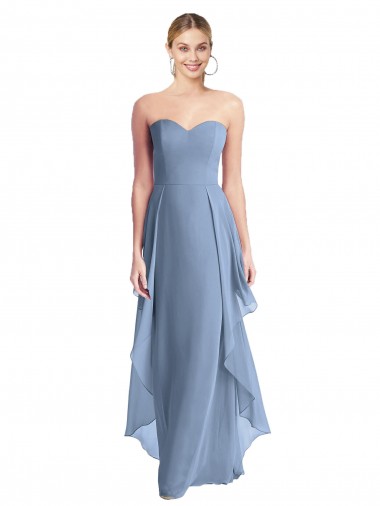 Sem Mangas Sem alças Chiffon Azul Empoeirado Comprimento Chão Vestido de Madrinha / Vestido de Baile Mais Barato