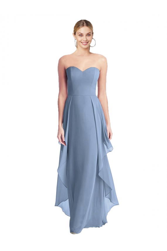 Sem Mangas Sem alças Chiffon Azul Empoeirado Comprimento Chão Vestido de Madrinha / Vestido de Baile Mais Barato