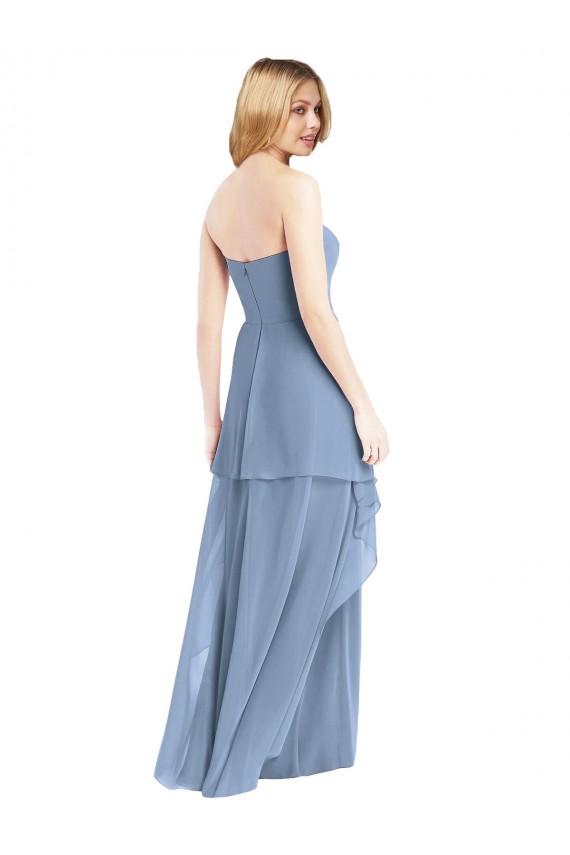 Sem Mangas Sem alças Chiffon Azul Empoeirado Comprimento Chão Vestido de Madrinha / Vestido de Baile Mais Barato