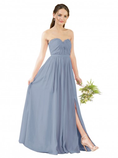 Sem Mangas Amor Chiffon Azul Empoeirado Comprimento Chão Linha A Vestido de Madrinha Mais Barato