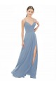 Sem Mangas Decote V Chiffon & Renda Azul Empoeirado Comprimento Chão Vestidos de Madrinha Mais Barato