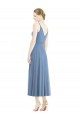 Sem Mangas Alças finas Chiffon Azul Empoeirado Comprimento Chá Vestidos de Madrinha Mais Barato