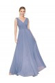 Sem Mangas Decote Alto Chiffon Azul Empoeirado Comprimento Chão Vestido de Madrinha / Vestido de Noite / Vestido de Festa Mais Barato