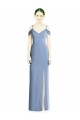 Ombro Frio Jewel Chiffon Azul Empoeirado Comprimento Chão Vestidos de Madrinha / Vestidos de Noite Mais Barato