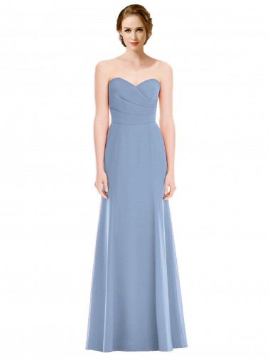 Sem Mangas Sem alças Chiffon Azul Empoeirado Comprimento Chão Sereia Vestidos de Madrinha Mais Barato