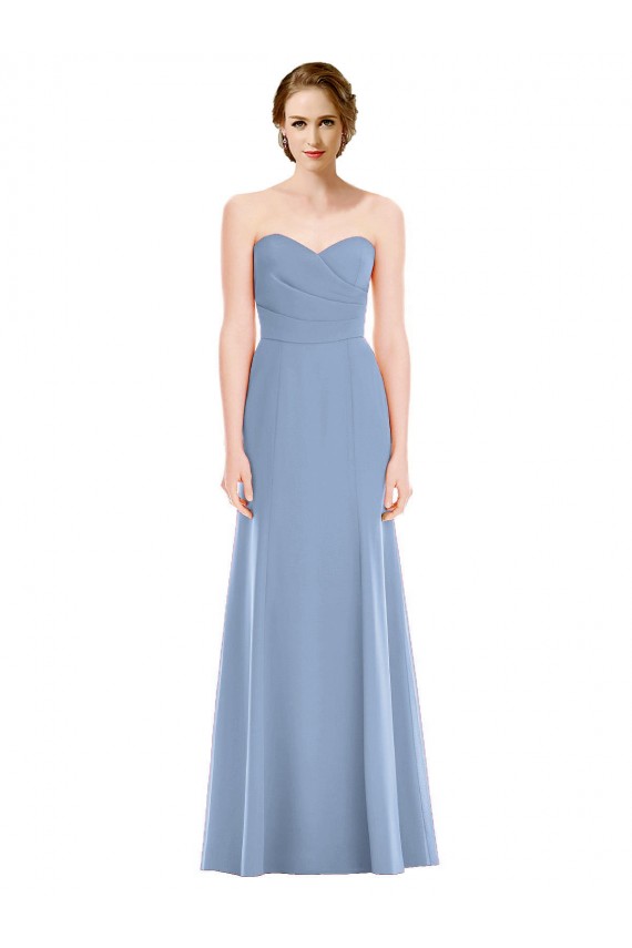 Sem Mangas Sem alças Chiffon Azul Empoeirado Comprimento Chão Sereia Vestidos de Madrinha Mais Barato