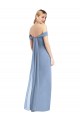 Sem Mangas Fora do Ombro Chiffon Azul Empoeirado Comprimento Chão Longo Vestidos de Madrinha Mais Barato