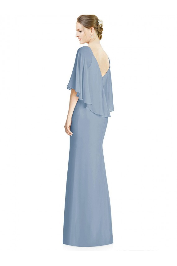 Sem Mangas Decote V Chiffon Azul Empoeirado Comprimento Chão Longo Vestido de Madrinha Mais Barato