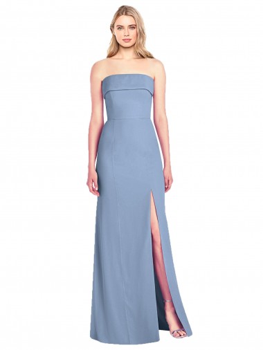 Sem Mangas Sem alças Chiffon Azul Empoeirado Comprimento Chão Longo Vestidos de Madrinha Mais Barato