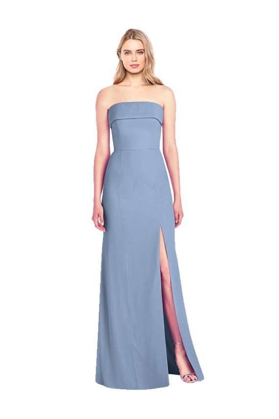 Sem Mangas Sem alças Chiffon Azul Empoeirado Comprimento Chão Longo Vestidos de Madrinha Mais Barato