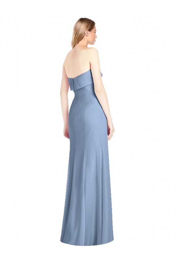 Sem Mangas Sem alças Chiffon Azul Empoeirado Comprimento Chão Longo Vestidos de Madrinha Mais Barato