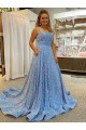 Sem Mangas Colher Lantejoulas Veludo Azul Comboio Corte Vestidos de Festa Mais Barato