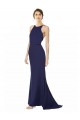 Sem Mangas Decote Alto Crepe Esticado Azul Marinho Comprimento Chão Vestidos de Madrinha / Vestidos de Noite / Vestidos de Festa Mais Barato