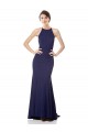 Sem Mangas Decote Alto Crepe Esticado Azul Marinho Comprimento Chão Sereia Vestidos de Madrinha / Vestidos de Noite / Vestidos de Festa Mais Barato