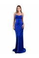 Sem Mangas Decote Capuz Cetim Sedoso Azul Real Comprimento Chão Vestidos de Madrinha / Vestidos de Noite / Vestidos de Festa Mais Barato