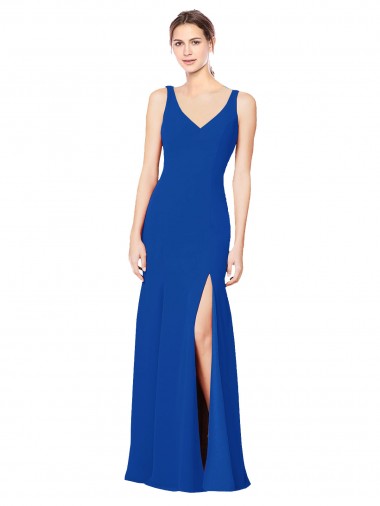 Sem Mangas Amor Chiffon Azul Real Comprimento Chão Bainha Vestidos de Madrinha Mais Barato