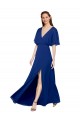 Mangas Esvoaçantes Decote V Chiffon Azul Real Comprimento Chão Longo Vestidos de Madrinha Mais Barato