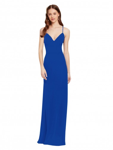 Sem Mangas Decote V Chiffon Azul Real Comprimento Chão Linha A Vestidos de Madrinha Mais Barato