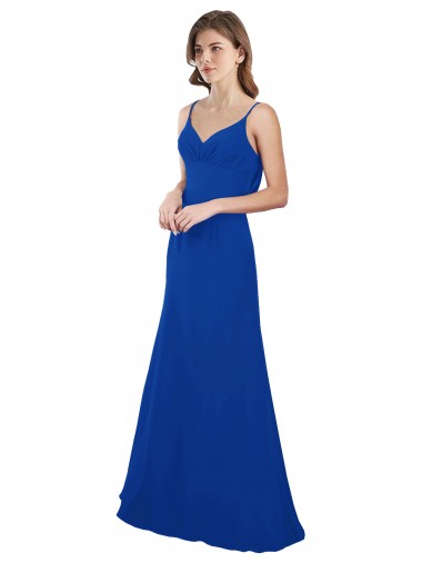 Sem Mangas Amor Chiffon Azul Real Comprimento Chão Linha A Longo Vestidos de Madrinha Mais Barato