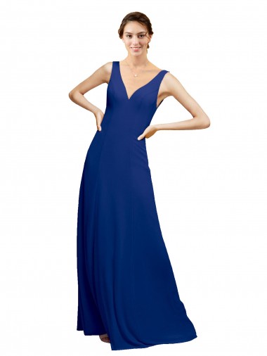 Sem Mangas Decote V Chiffon Azul Real Comprimento Chão Linha A Longo Vestidos de Madrinha Mais Barato