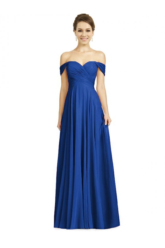 Mangas Curtas Amor Chiffon Azul Real Comprimento Chão Vestidos de Madrinha Mais Barato