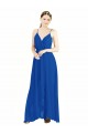 Sem Mangas Decote V Chiffon Azul Real Comprimento Chão Costas em V Longo Vestidos de Madrinha Mais Barato
