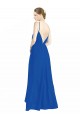 Sem Mangas Decote V Chiffon Azul Real Comprimento Chão Costas em V Longo Vestidos de Madrinha Mais Barato