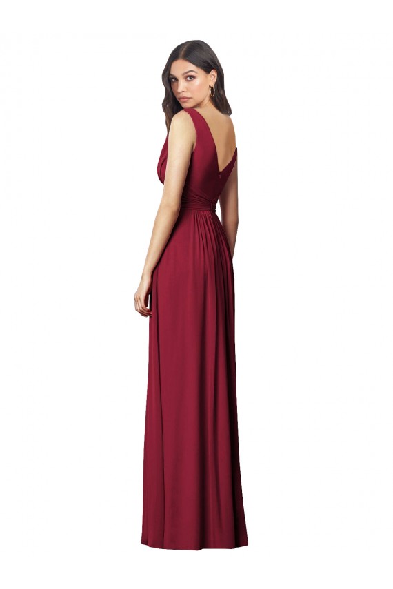 Sem Mangas Decote V Chiffon Azul Real Comprimento Chão Vestidos de Madrinha Mais Barato